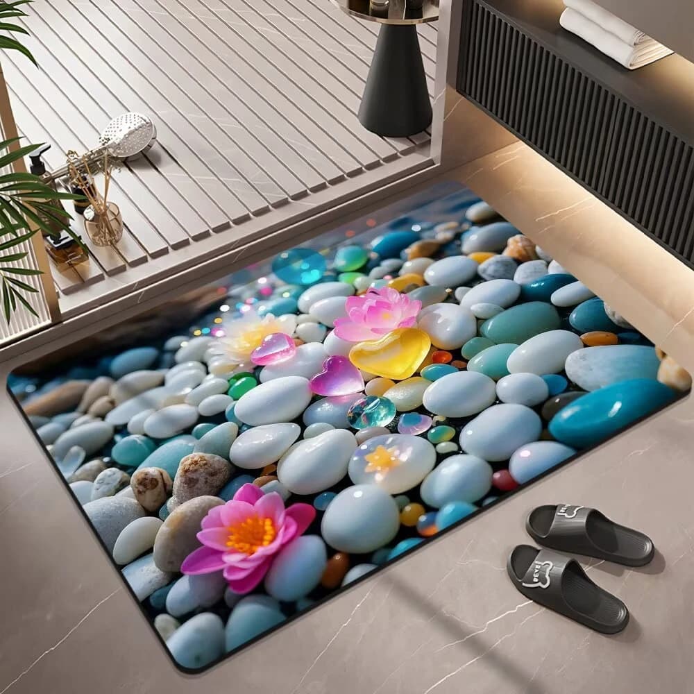 Fast Drying Anti-slip Bath Mat with Floral Decoration Bath Pastel and Bathroom Floor