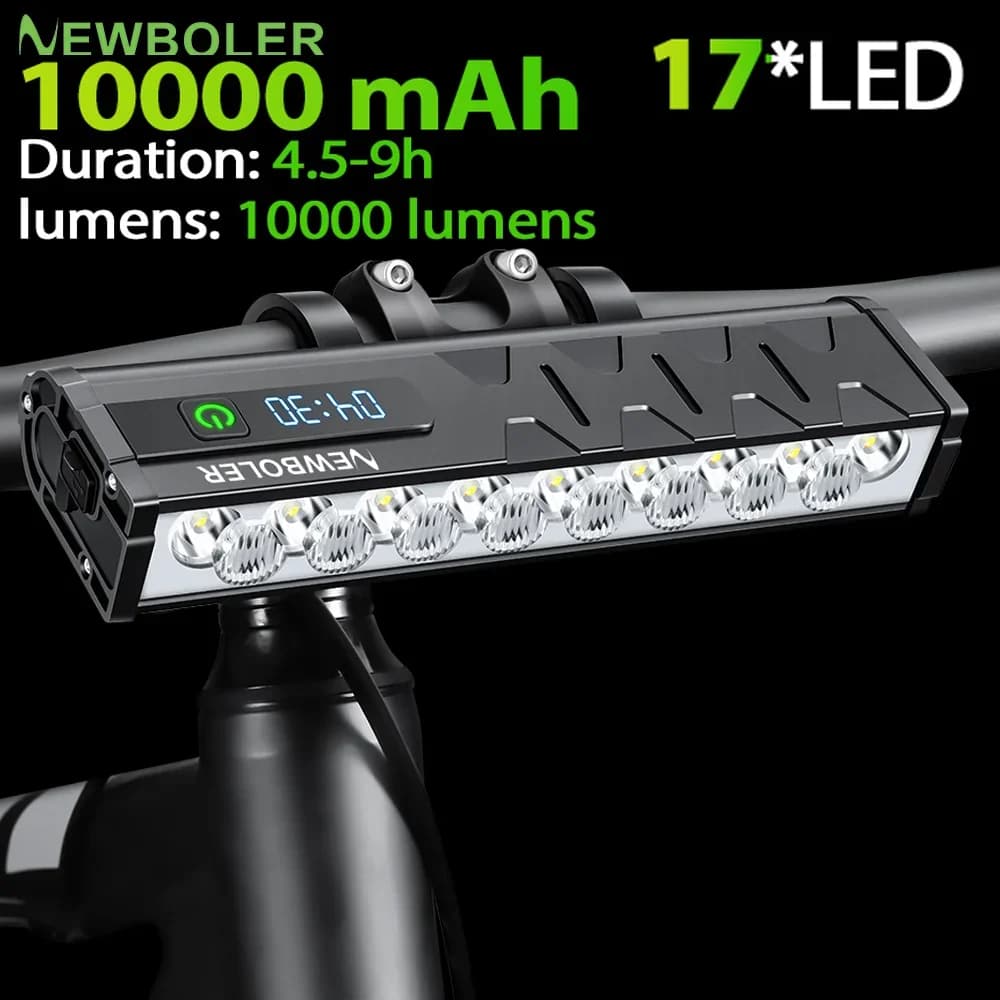 10000mAh Bicycle Light 17 LED Front Double Bracket Power Bank MTB Mountain Bicycle Lamp Bike Headlight Cycling Accessorie