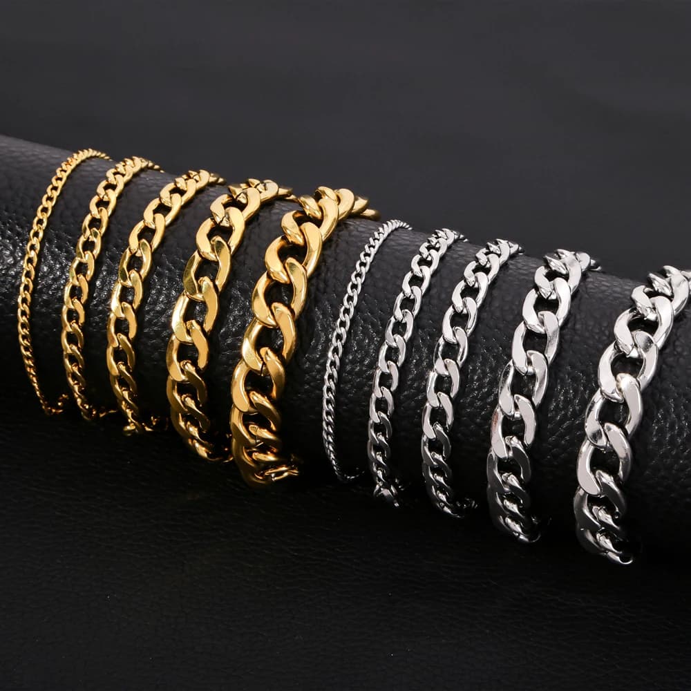HIYEE 3/5/7/9/11mm Gold Plated Stainless Steel Waterproof Non-Fading Classic NK1:1 Women's Classic Bracelet Jewelry