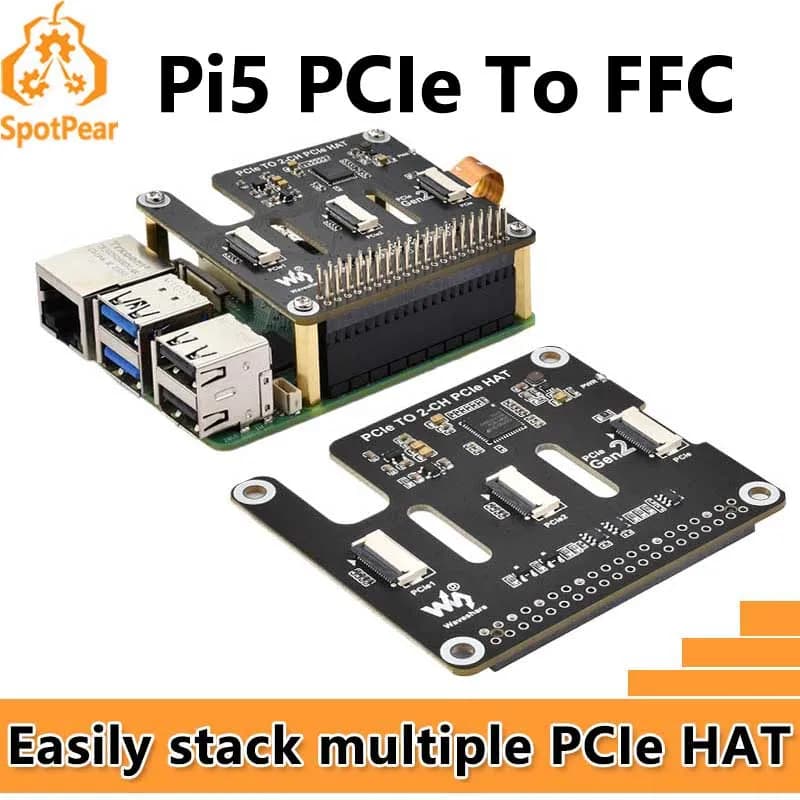 Raspberry Pi 5 PCIe a 2-CH PCIe FFC Doppia scheda HAT PCIe Pi5 Doppia