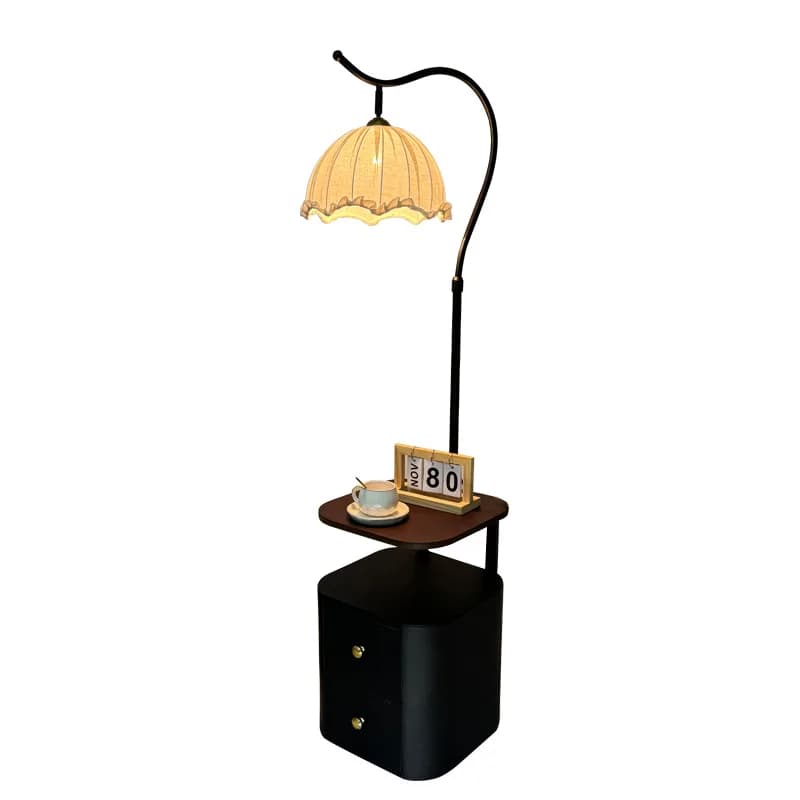Bedside table Floor lamp Solid wood shelf Integrated vertical desk lamp Medium antique bedroom atmosphere Coffee table lamp