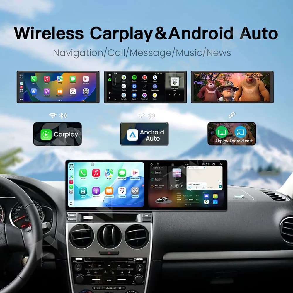 Autoradio Wireless Carplay Touch Screen da 10.1 + 10.1 pollici per Mazda 6 2004-2015 Android 15 Lettore multimediale per auto di navigazione GPS