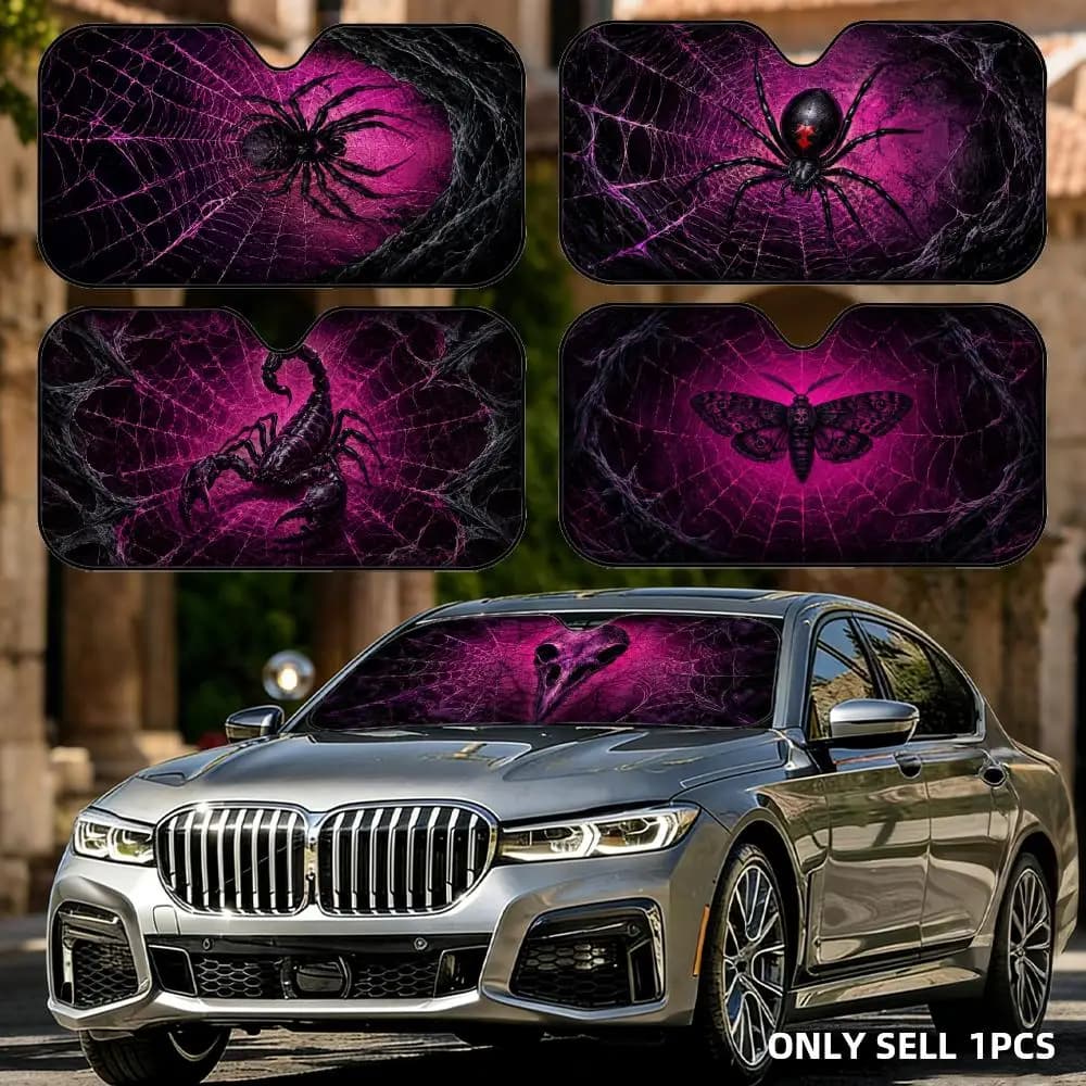 Cool purple spider Sun Visor Foldable Aluminum Foil Car Windshield Sun Shade - UV Protection & Heat Insulation Visor