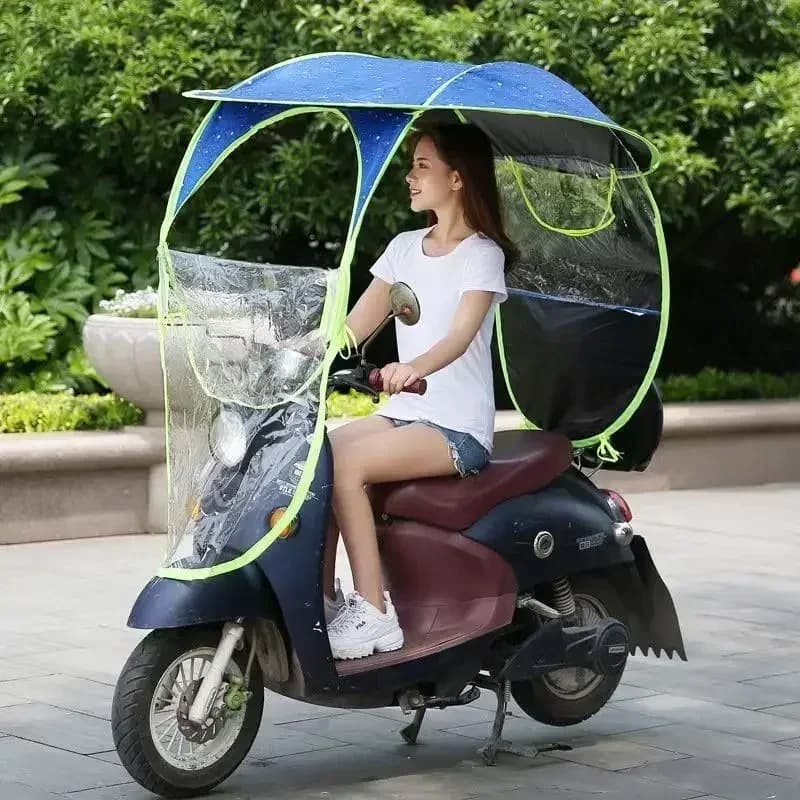NUOVO tettoia completamente chiusa, parasole rimovibile per veicolo elettrico, copertura antipioggia per moto, tettoia ispessita con staffa metallica
