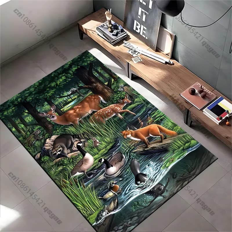 Forest animals by peaceful stream carpet Yoga living room room decor children's crawling mat doormat area rug games mat
