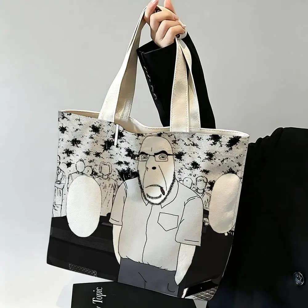 Funny Mem Wojak S-Soyjak Printed Canvas Tote Bag Shoulder Bag Commuter Mommy Shopping Bag