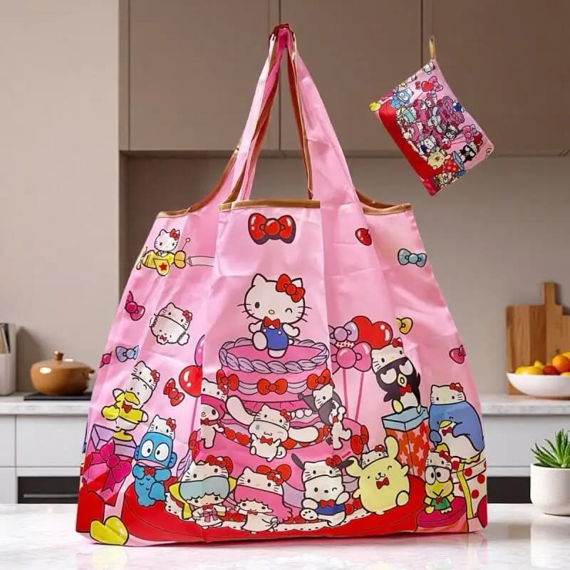 Borsa per la spesa da supermercato pieghevole di grande capacità in tessuto Oxford impermeabile Sanrio Hello Kitty, borsa per riporre i bagagli da viaggio