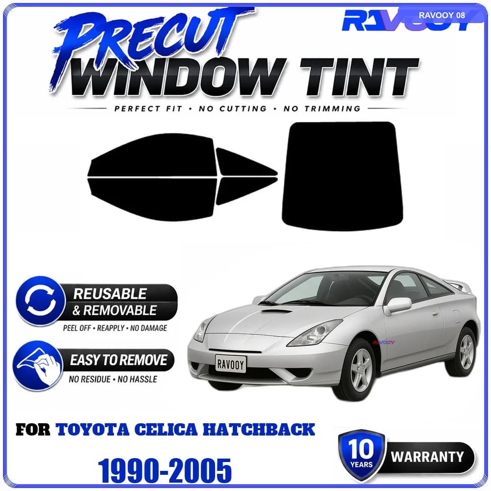 RAVOOY Precut Window Tint, Reusable Removable EPU Film, Custom Fit for Toyota Celica Hatchback 1990-2005, UV Heat Protection