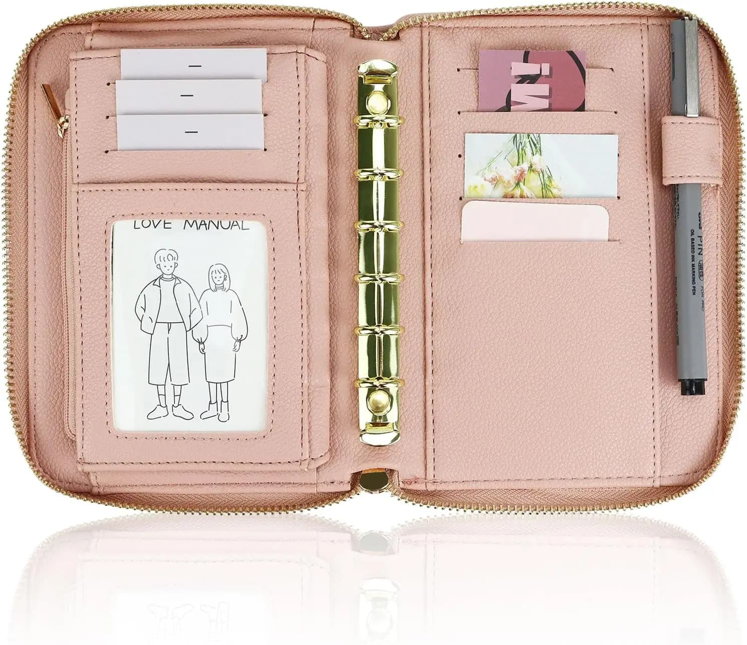 Raccoglitore budget in pelle A7 Buste contanti Sistema Portafoglio Budget Planner Organizer Notebook con copertina in pelle PU a 6 anelli con cerniera