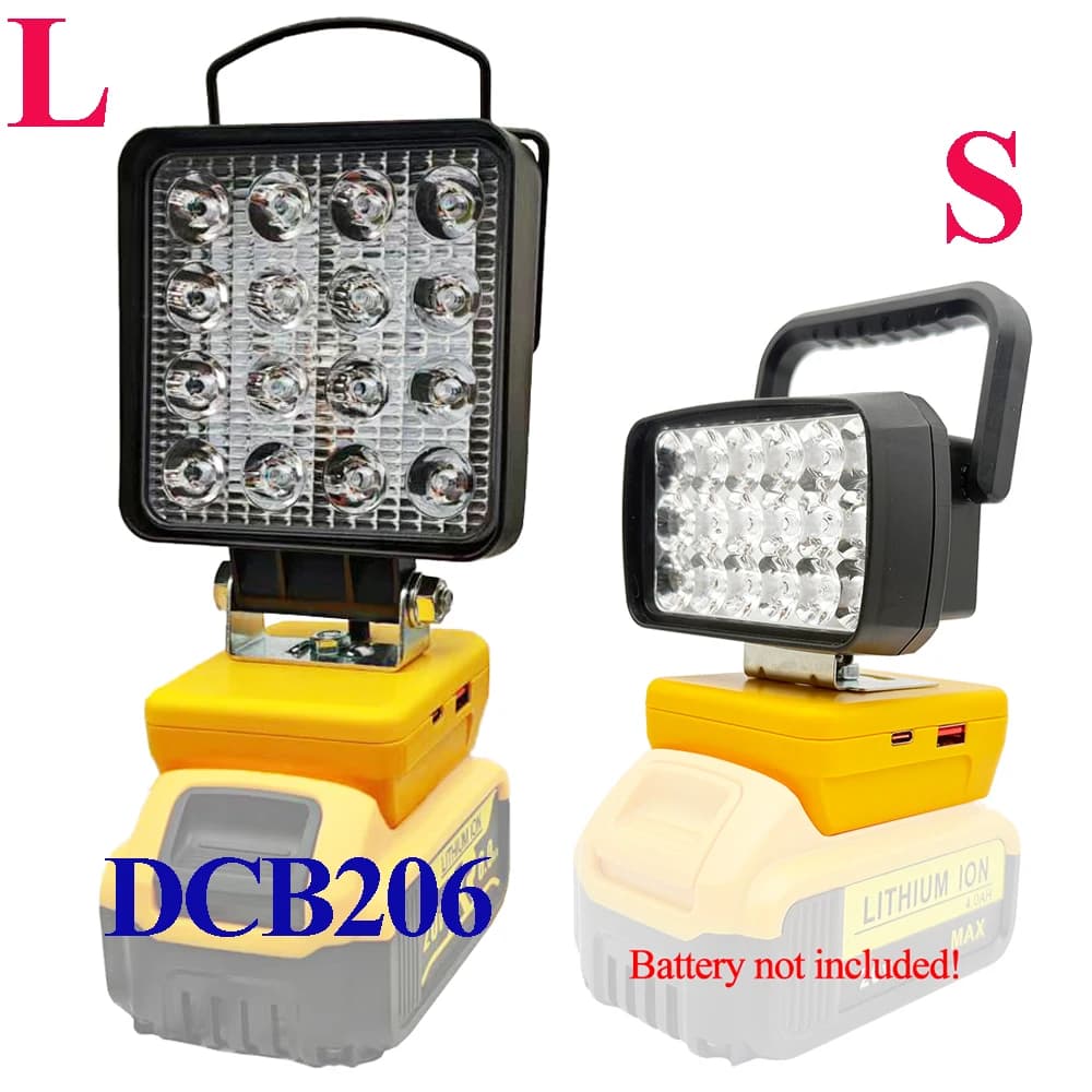 Per Dewalt Custodia per batteria agli ioni di litio per XR 20V Lampada da campeggio Faretti Luce da lavoro Torcia elettrica Torcia DCB200 DCB180 USB Power Bank