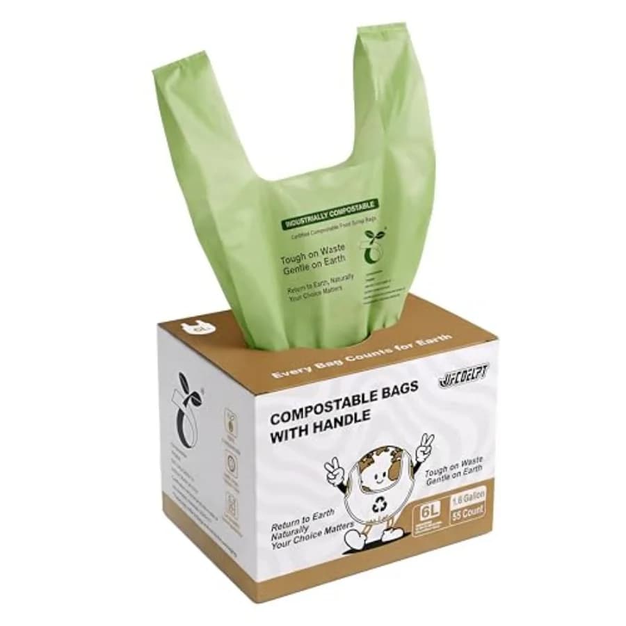 1.6 Gallon Compostable Food Scrap Bags with Handles, Small Biodegradable Countertop Bin Liners, Small Compost Bags for Kitchen,
