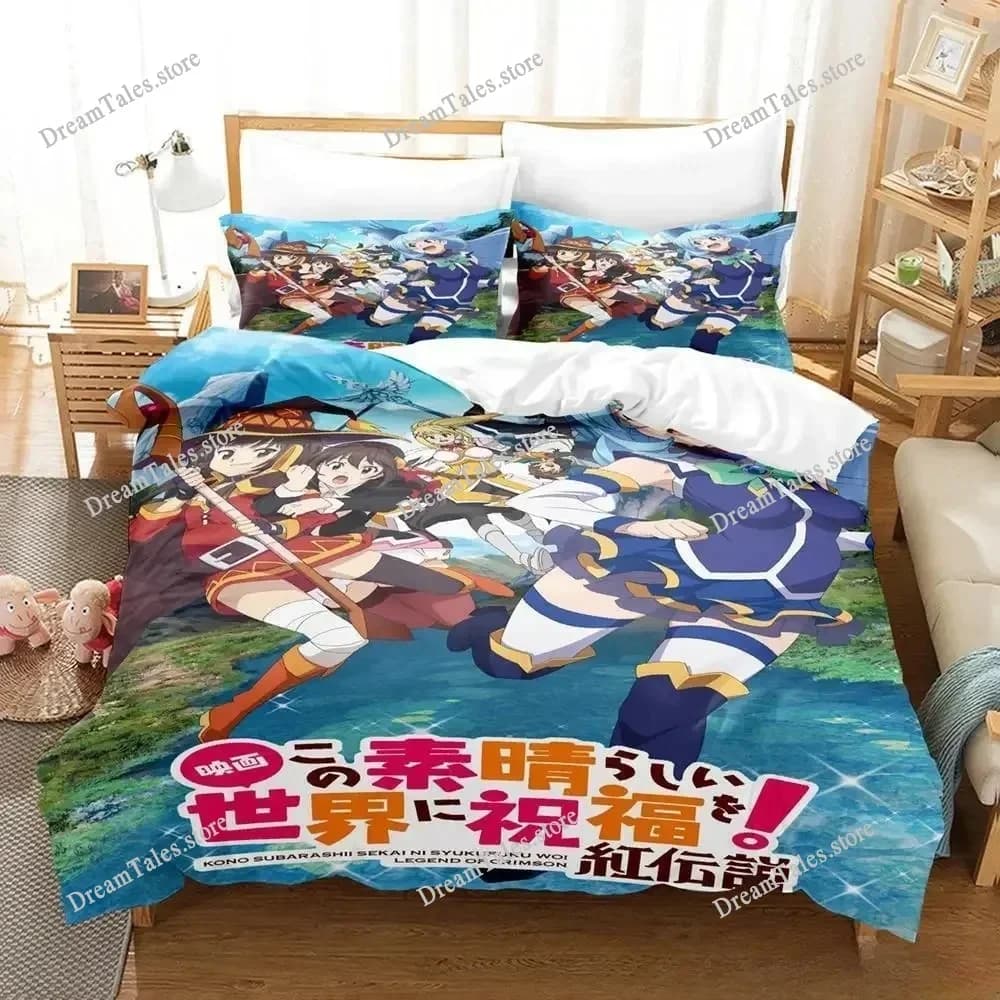 3D Printed Anime KonoSuba Bedding Set Boys Girls Twin Queen Size Duvet Cover Pillowcase Bed Kids Adult Home Textileextile963
