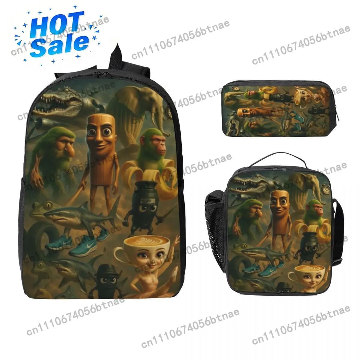 Italian Brainrot Tung Tung Sahur Backpack Set for Kids Pencil Boxes Bookbag Sets with Lunch Box For School Students Knapsack