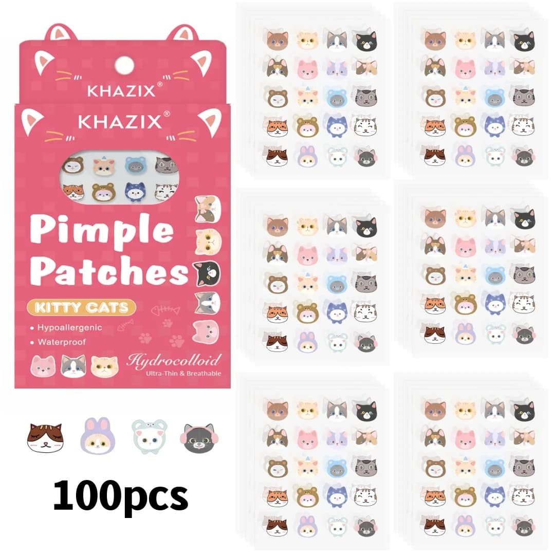 100 pieces of plasters for animated cardboard-shaped facial acne, covering acne signs, dark pink series, invisible imperfections, care of thin skin.