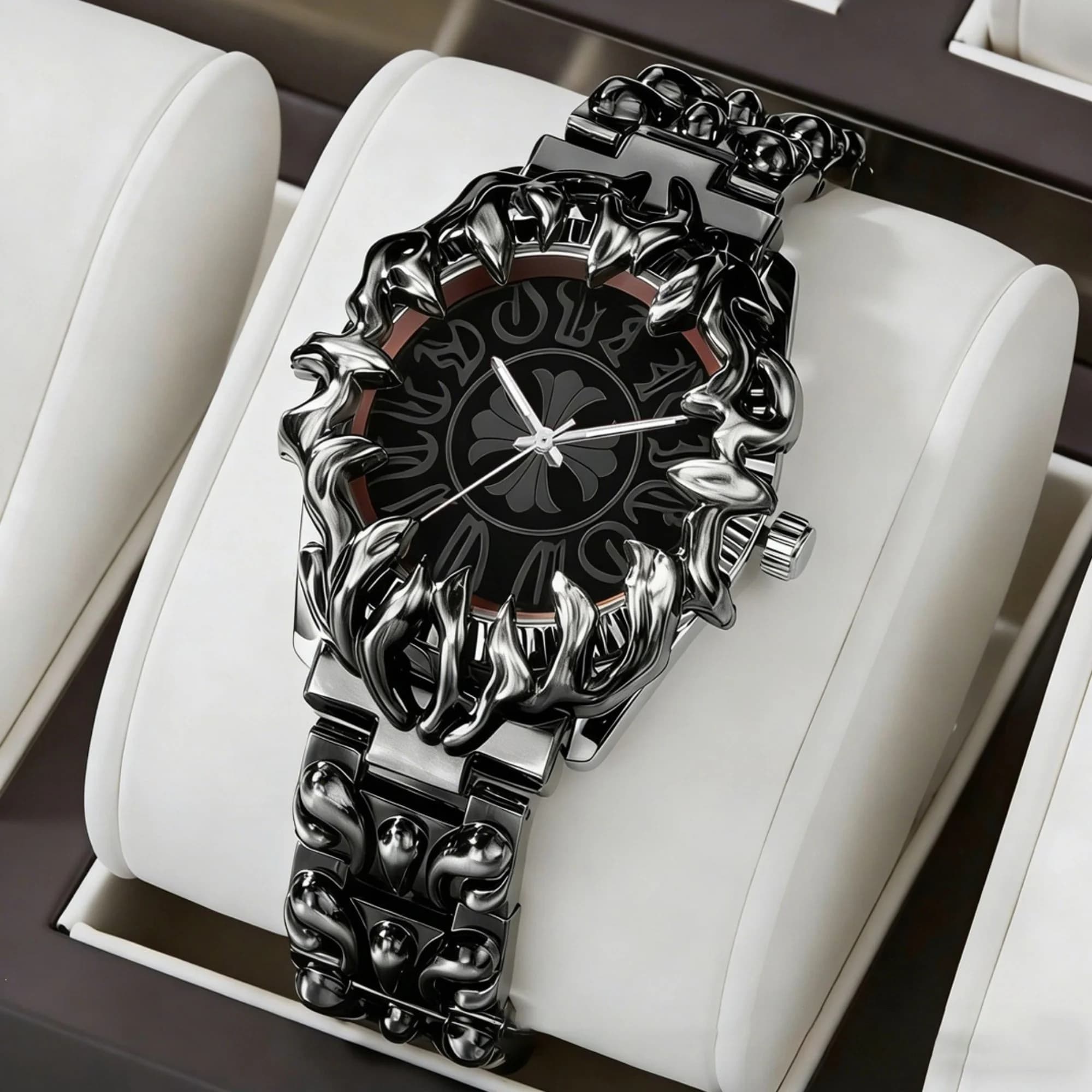 Men Claw Shape Quartz Watch Retro Roman Numeral Dial Alloy Steel Bracelet Band Fashion Waterproof Wristwatch Gift For Men