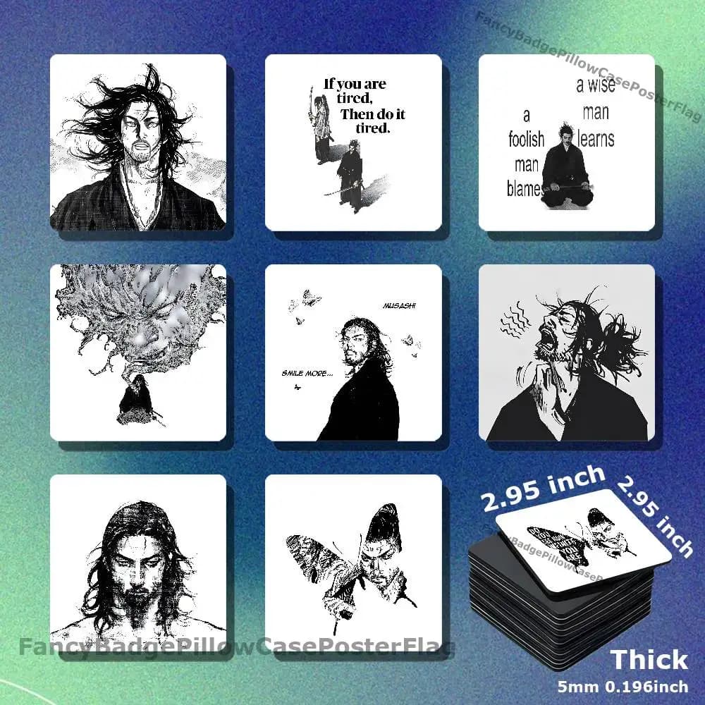 V-Vagabond Miyamoto Musashi Samurai Acrylic Refrigerator Magnets Square Tiles with Magnetic Sheets for Home Decoration