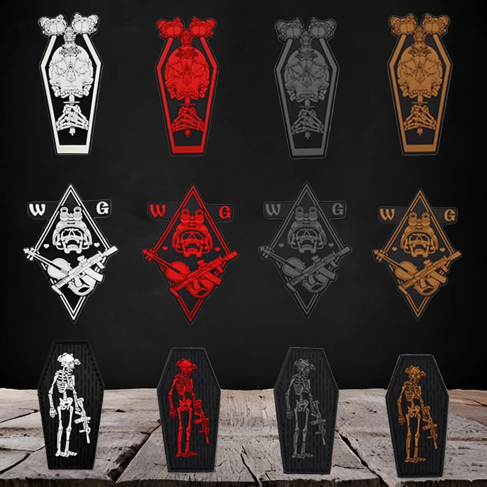 Patch tattico in PVC a forma di teschio per gilet tattici/trasportini, patch adesiva con effetto luminoso, chiusura a strappo, patch morale per zaini, patch per abbigliamento, in gomma morbida