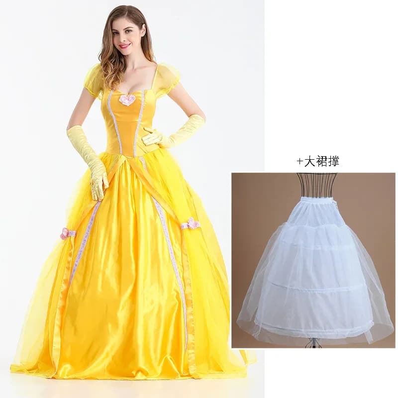 La Bella e la Bestia Campana Abito lungo giallo Costume di Halloween Abito da principessa Belle Carnevale in maschera Abito per adulti Belle Ruoli