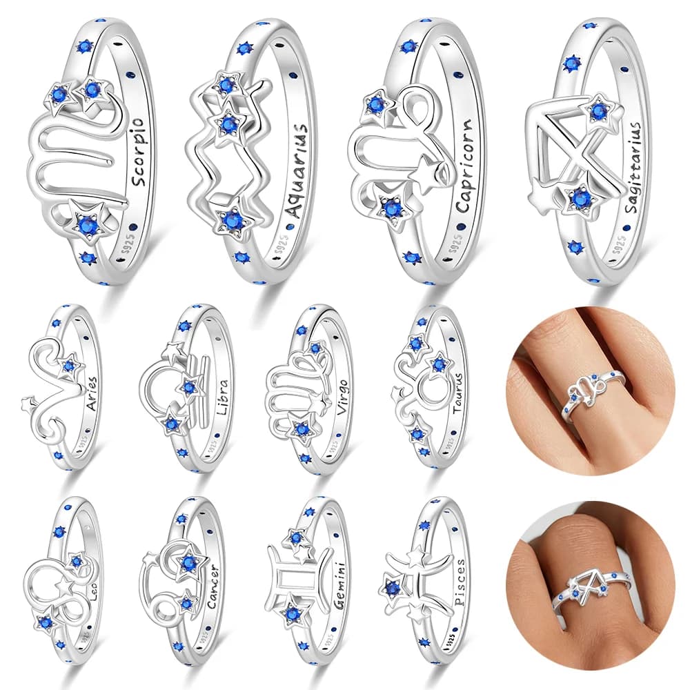 925 Sterling Silver Aquarius Women Rings Fit Pattern Rings For Women Girls Jewelry Birthday Anniversary