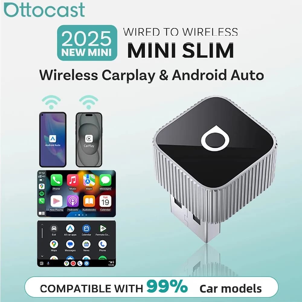 Ottocast Mini Slim Wireless CarPlay Android Auto Plug Adapter Play Quick Connect Mini USB Dongle for Mercedes Benz Audi Toyota et