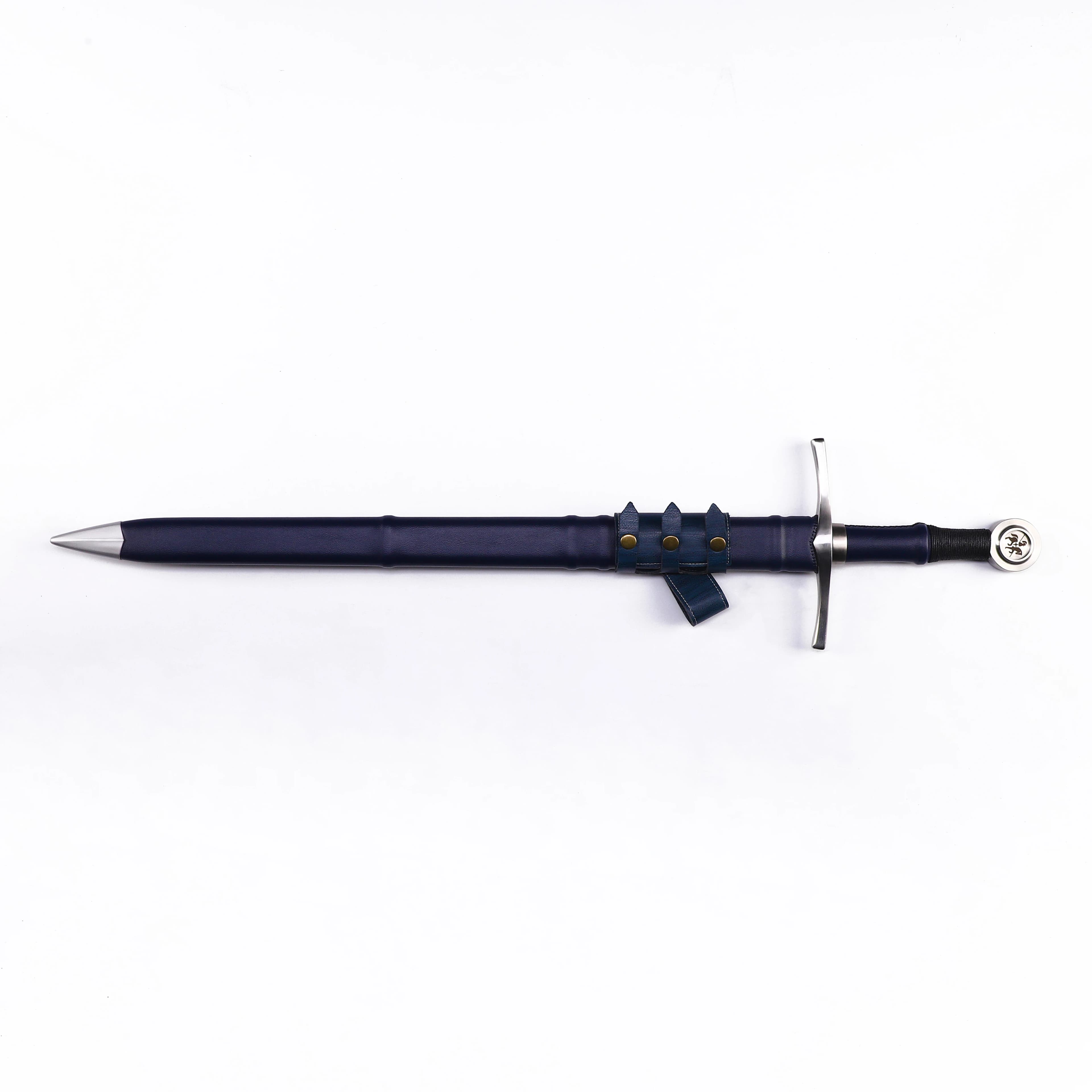 Medieval blade Black Western sword with knight pattern Steel blade with manganese Spada Real supplied with belt Total length 37,9