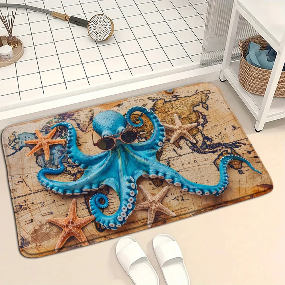Divertente tappetino antiscivolo per bagno a forma di polpo, piccolo tappeto per doccia, tappeto d'ingresso, tappetino assorbente, tappeto decorativo moderno