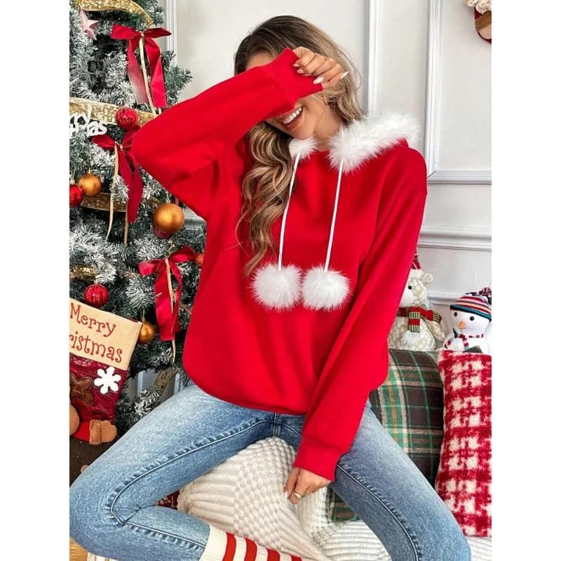 Felpa con Cappuccio da Donna Chrisas in Morbido Velluto con Design Natalizio, Abbigliamento Streetwear alla Moda, Collezione Primavera
