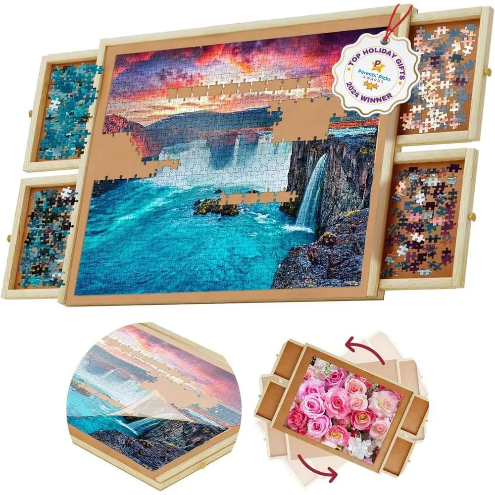 Tavolo Portatile in Legno per Puzzle da 1000 Pezzi con 4 Cassetti e Copertura, 30 X 22 | Adatto per adulti e bambini