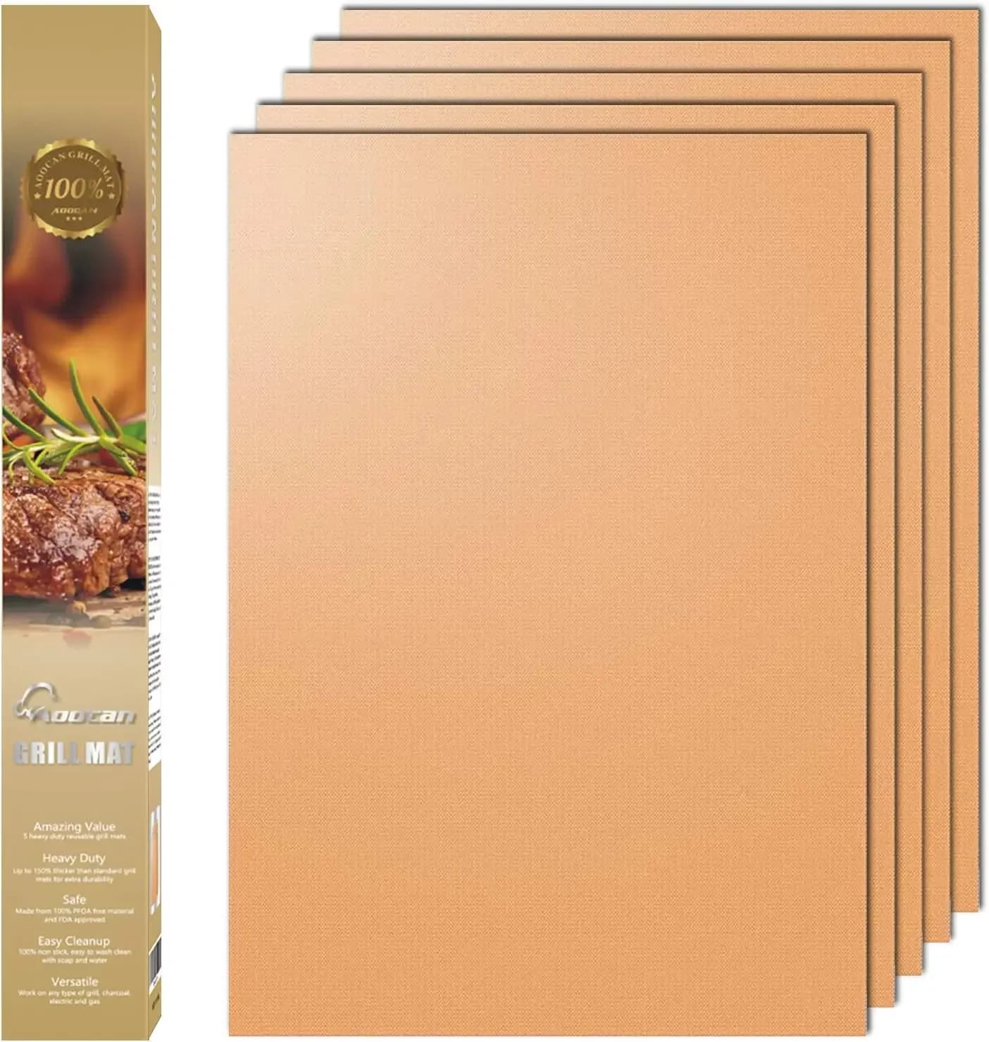 Non-Stick BBQ Grill Mats Set of 5 - Reusable, Easy to Clean, 15.75x13 Inch for Gas Charcoal Electric Grills