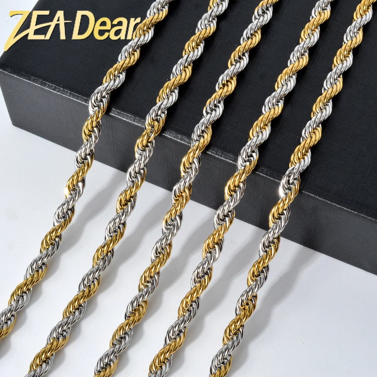 ZEADear Jewelry 3mm/5mm Two Tone Stainless Steel Twisted Rope Chain 60cm Length Choker Necklace For Women Men 2024 New