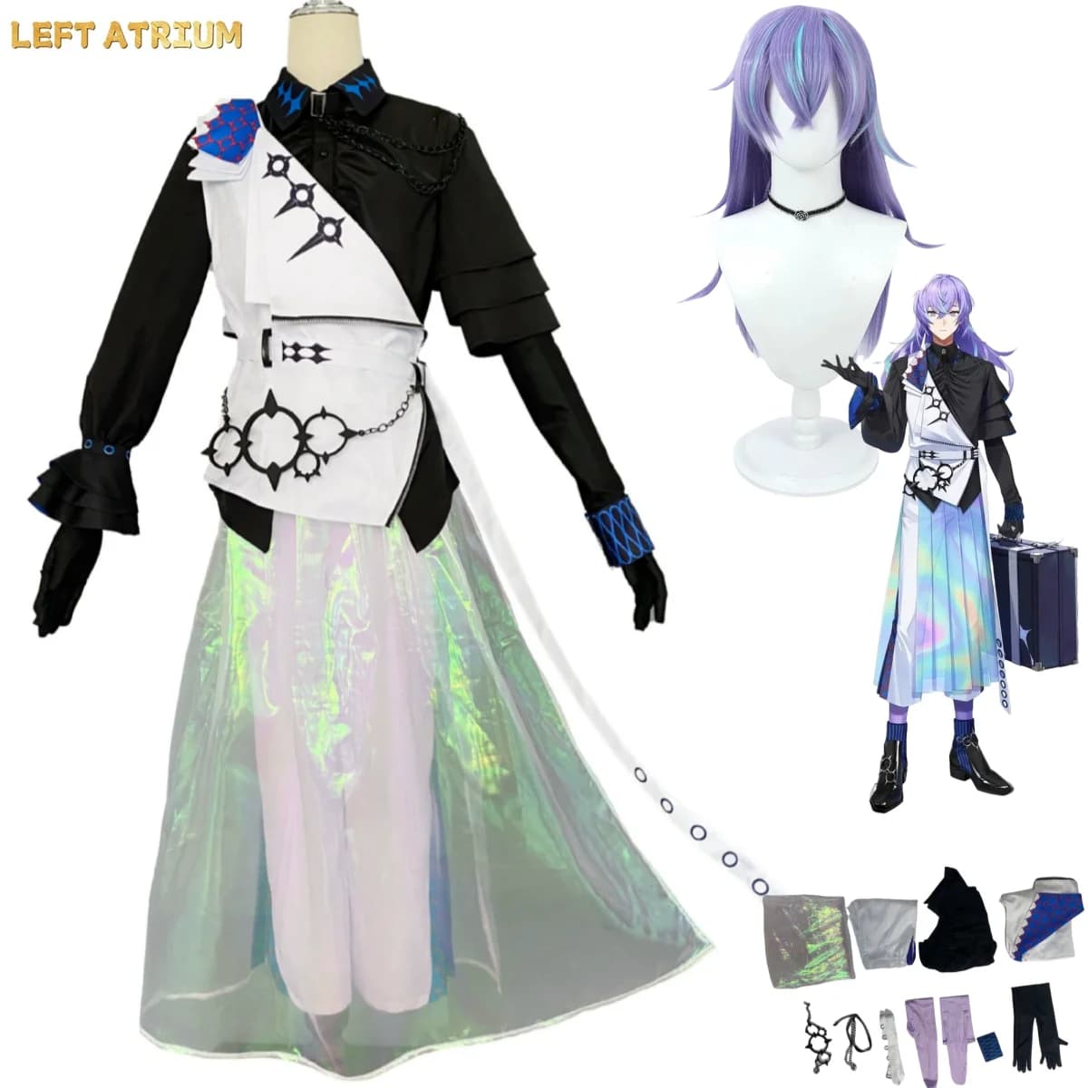 Virtual YouTuber Hoshirube Sho Cosplay Costume VTuber NIJISANJI Black Shirt Gradient Apron Uniform Wig Man Masked Ball Suit