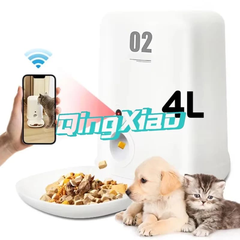 Distributore Automatico di Cibo per Animali Domestici da 4L in Acciaio Inox, Nuovo Design Multifunzionale a Batteria per Interni