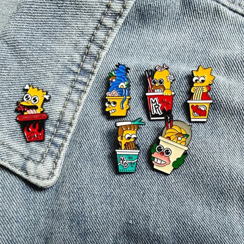 6pcs Set The Simpsons Cute funny Badges Halloween Cartoon Enamel Pins Metal Clothing student backpacks accessories birthday Gift
