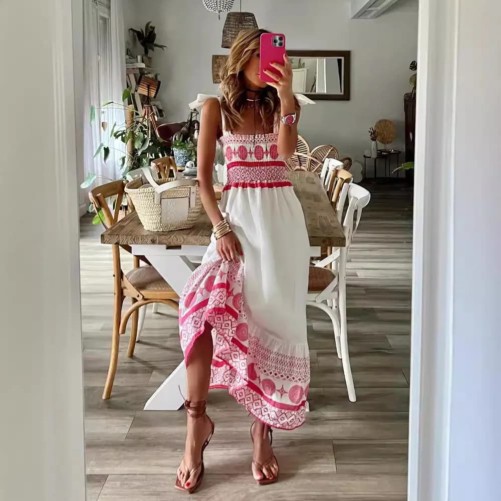 Abiti estivi sexy senza maniche, eleganti, con scollo quadrato, allacciatura, casual, a linea A, nuovi abiti lunghi, vestiti da donna con spalline.