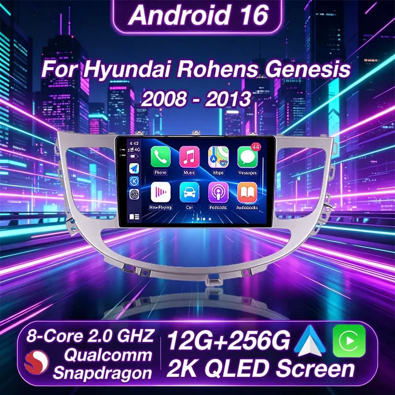 Autoradio Android 16 per Hyundai Rohens Genesis 2008-2013, Navigazione Multimediale, Wireless BT, Carplay, Schermo QLED 2K, RDS, DPS