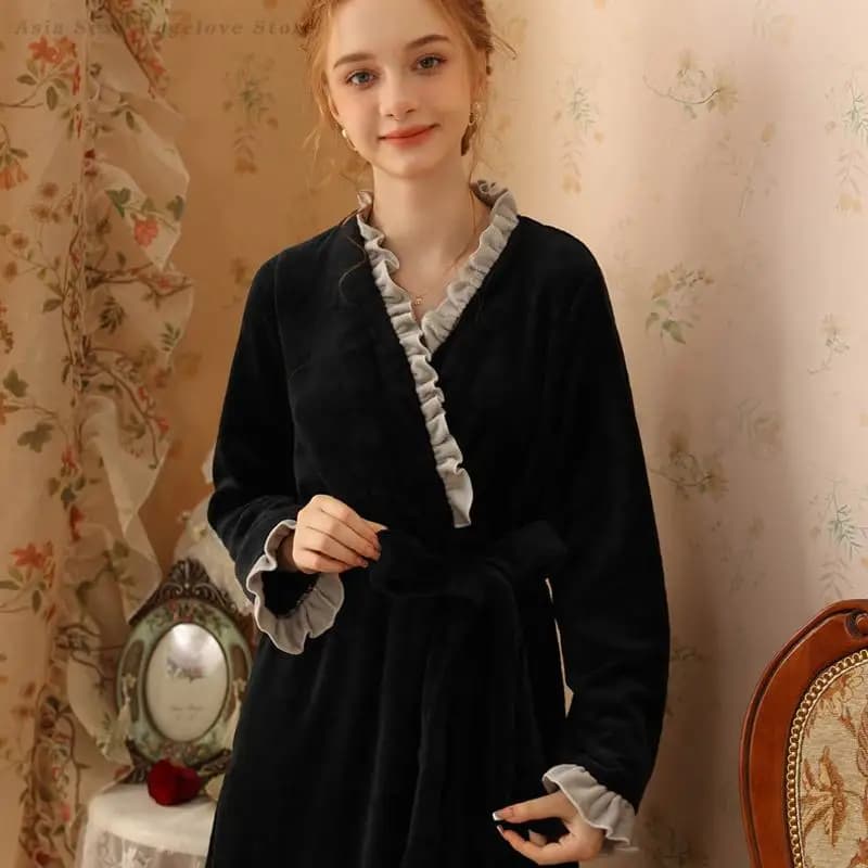Autunno Inverno Caldo Vestiti Per La Casa Patchwork Sexy Accappatoio Kimono Abito di Flanella delle Donne Veste Degli Indumenti Da Notte Casual Indumenti Da Letto Pigiama
