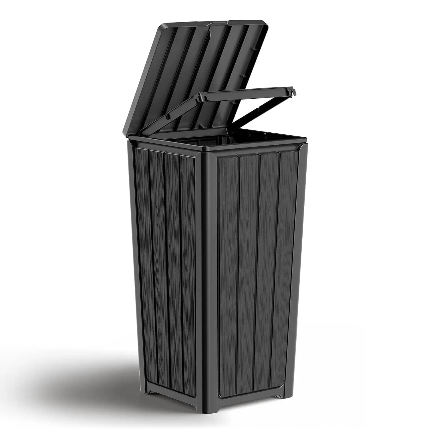 30 Gallon Outdoor Trash Can with Dual Lid, Waterproof UV-Resistant Resin Garbage Can for Patio, Garage, Pool, Garden, Backyard, Deck & Kitchen