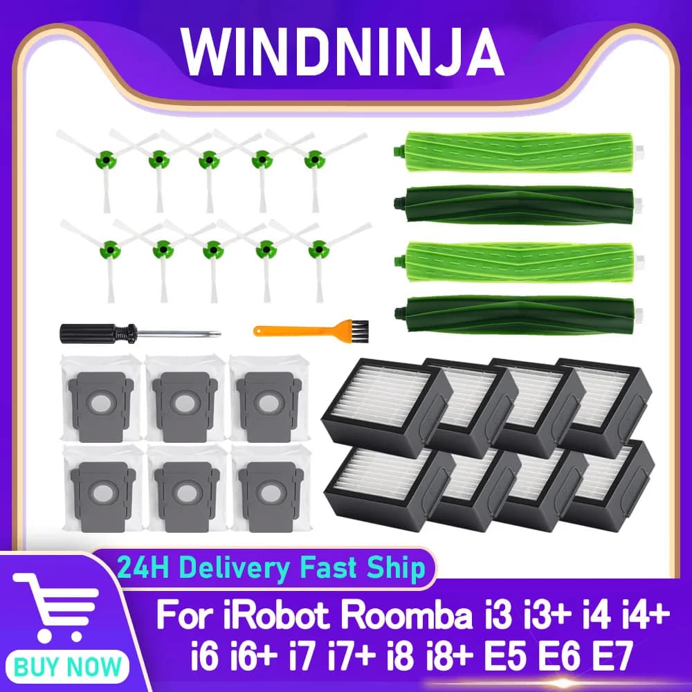 Ricambi per iRobot Roomba E5 E6 E7 i8 i8+ i7 i7+ i6 i6+ i4 i4+ i3 i3+ Spazzola principale, spazzola laterale, filtro e sacchetto raccoglipolvere per aspirapolvere