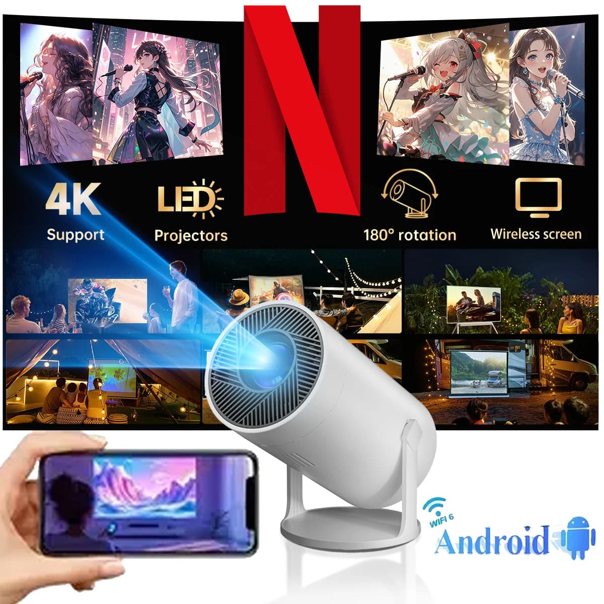 4K Decoding Native 720P MAOHUTER Z10Pro 120 ANSI Lumens Android 12.0 Projector WiFi 6 & BT5.0 HDMI USB Home Theater Proyector