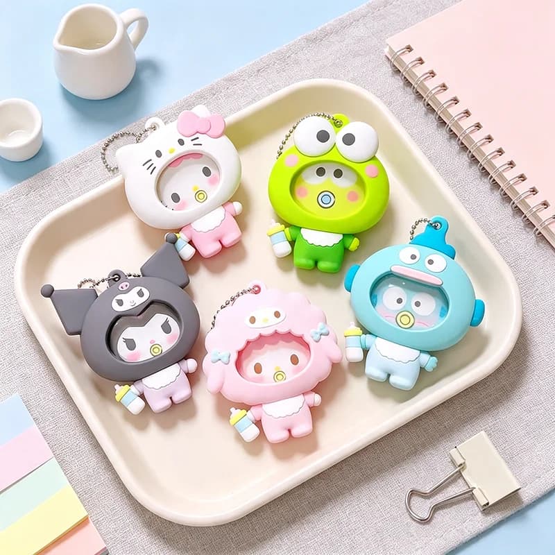 My Melody Badge Keychain Cartoon Hangyodon KT Cat Replaceable Badge Protective Cover Backpack Charm Bag Ornament Gifts
