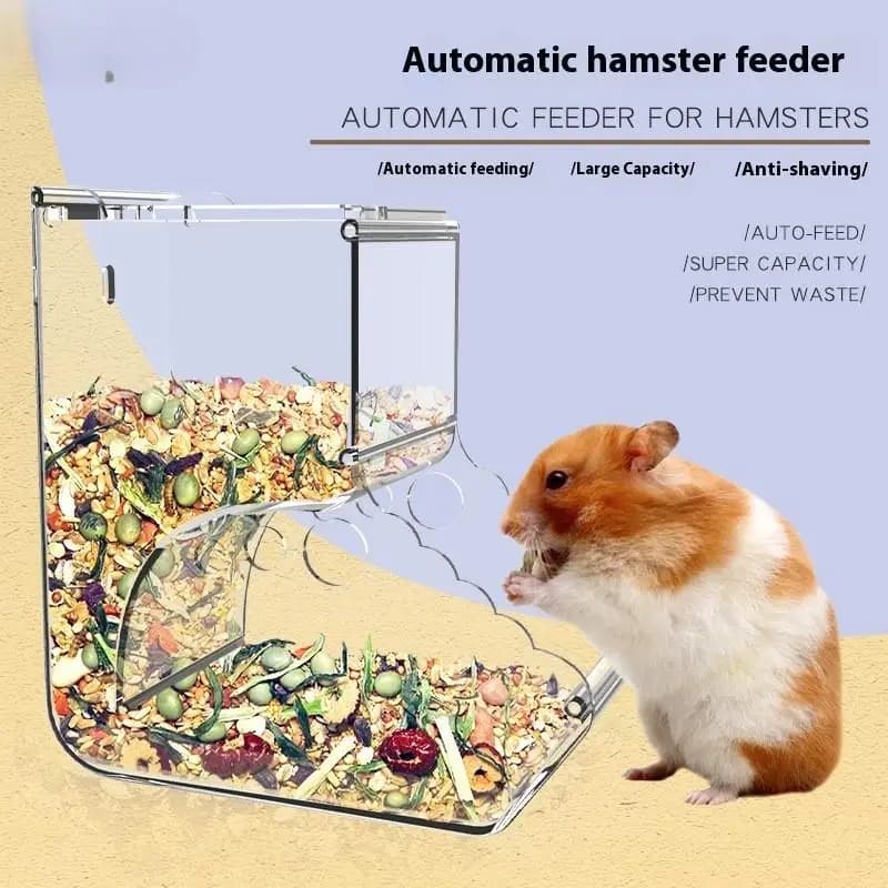 Pet Criceto Coniglio Scoiattolo Distributore di cibo Alimentatore di plastica trasparente Alimentatore automatico per animali domestici per criceti Maiali d'India Ciotola di cibo Contenitore