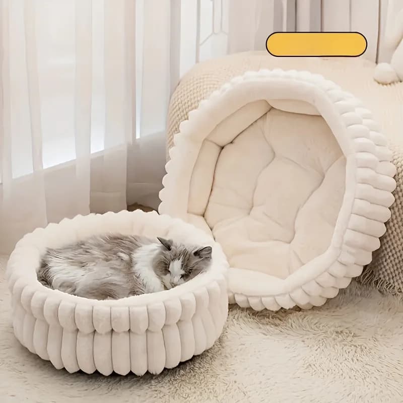 Letto rotondo in peluche per gatti e conigli, cuscino a ciambella riscaldante spesso con lati alti, senza bisogno di montaggio. Letto per cani di piccola taglia facile da pulire