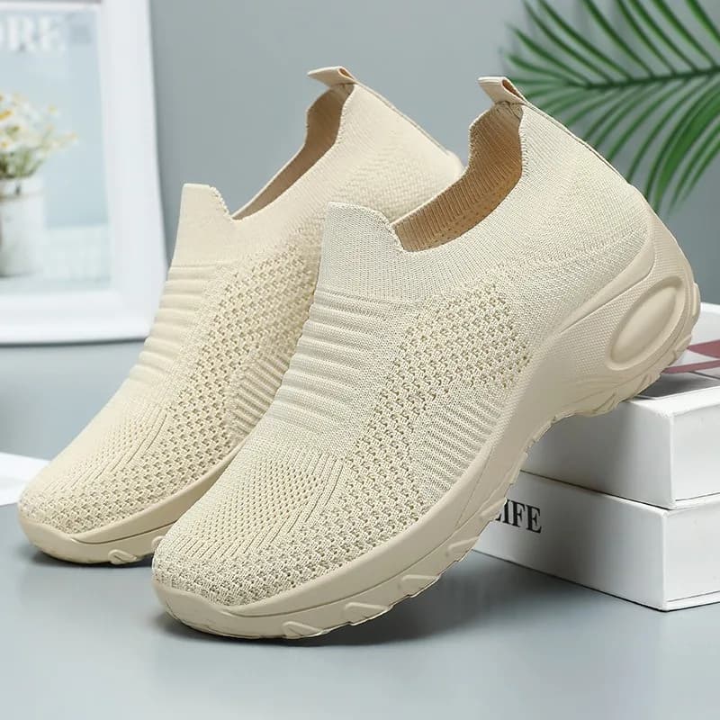 Scarpe da donna alla moda, casual, traspiranti in mesh, con zeppa, sneakers vulcanizzate, slip-on, mocassini