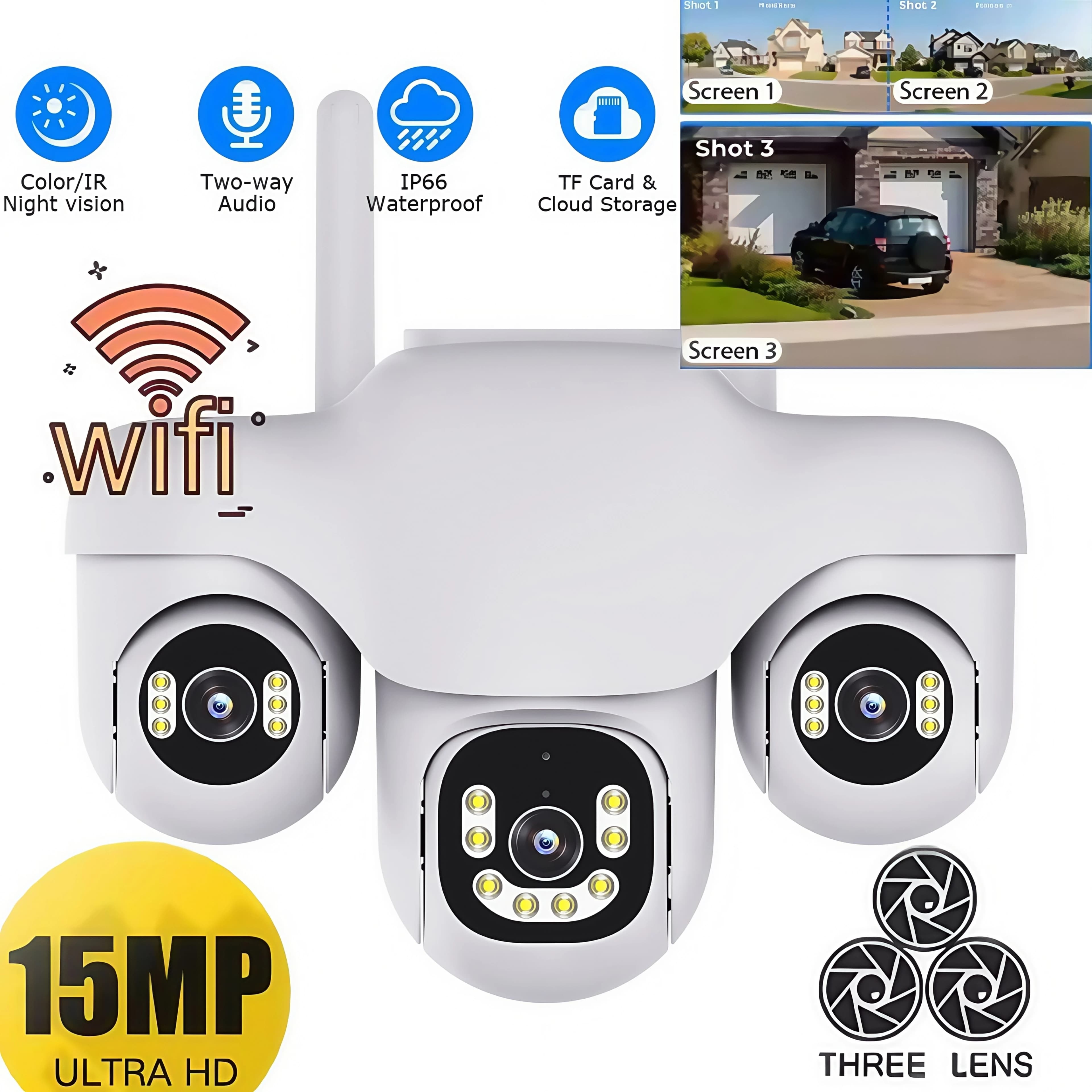 V380 Pro Tre Schermi Tre PTZ Obiettivo 15MP WIFI IP Camera Auto Tracking Visione Notturna Esterna Impermeabile CCTV Video Telecamera di Sicurezza