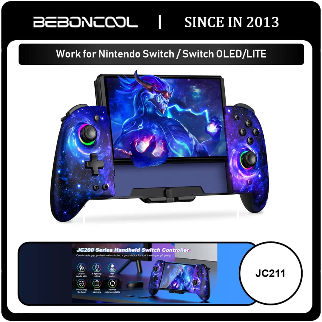 BEBONCOOL JC211 Per Nintendo Switch/Switch Oled Gamepad a 6 assi con custodia per carte Organizer Controller RGB dell'universo galattico