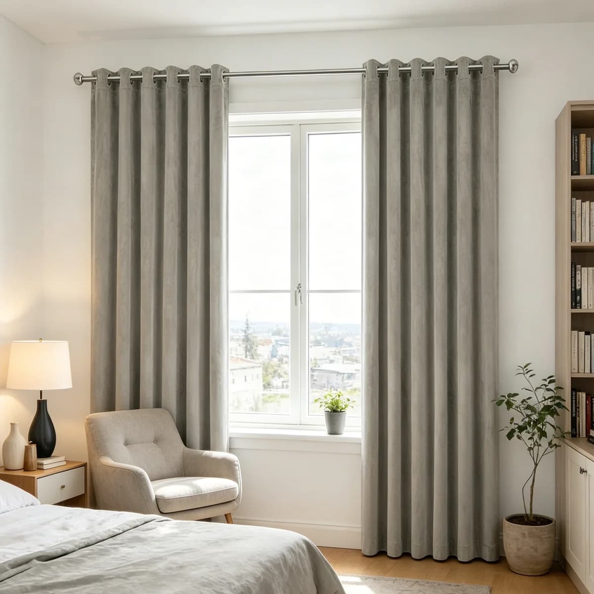 Tende Oscuranti in Velluto Grigio Solido, Pannelli per Tende a Occhielli ad Alta Efficienza Energetica, Tende per Privacy e Filtraggio della Luce