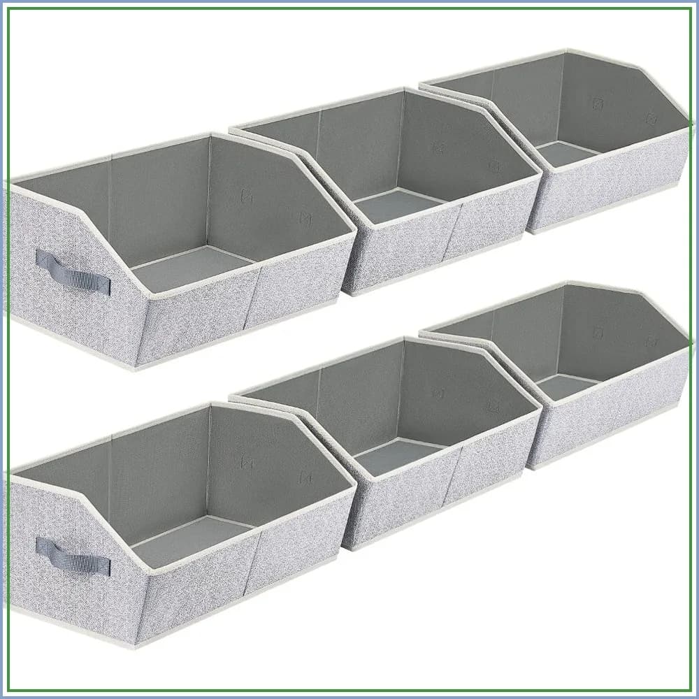 6-Pack Large Closet Shelf Organizer Bins with Handles, Fabric Trapezoid Storage Cubes for Clothes, Towels, Light Gray