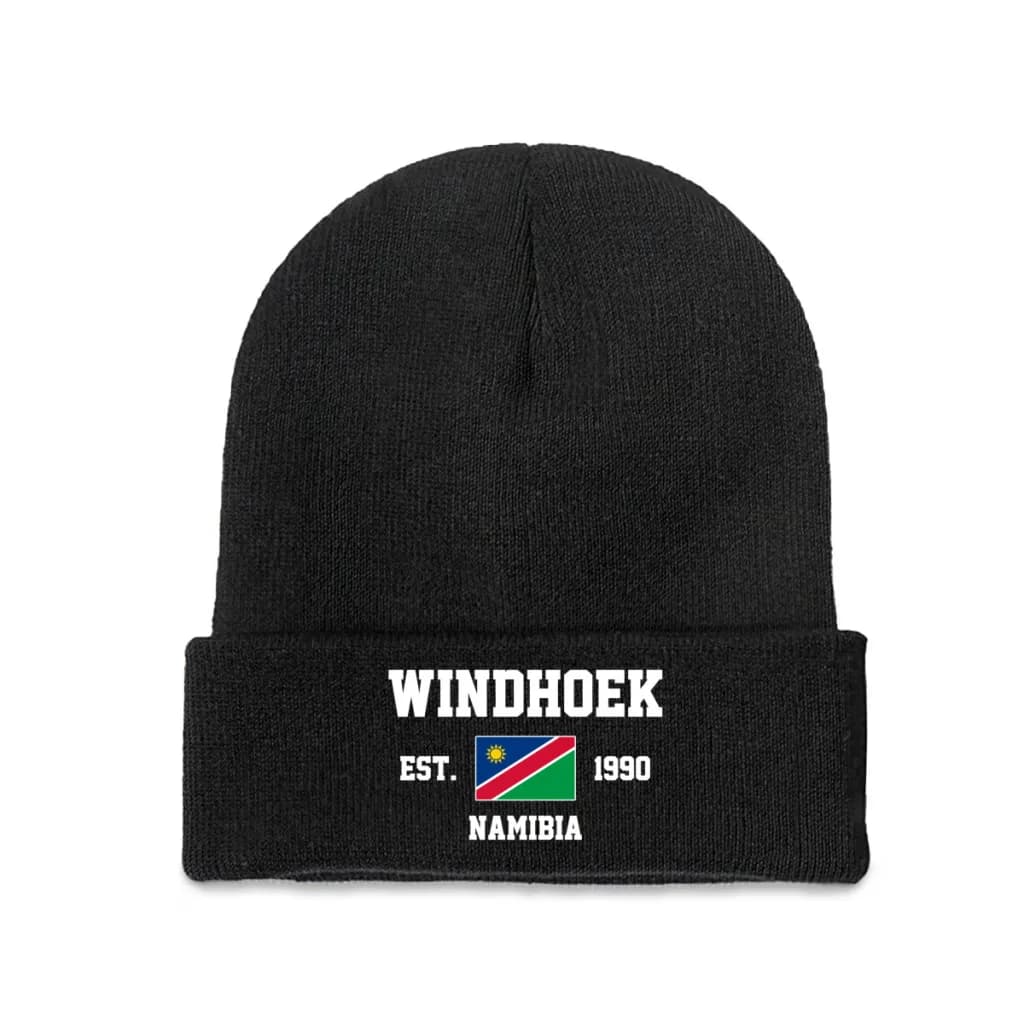 Namibia EST.1990 Windhoek Capital Men Women Unisex Knitted Hat Winter Autumn Print Beanie Cap Warm Bonnet