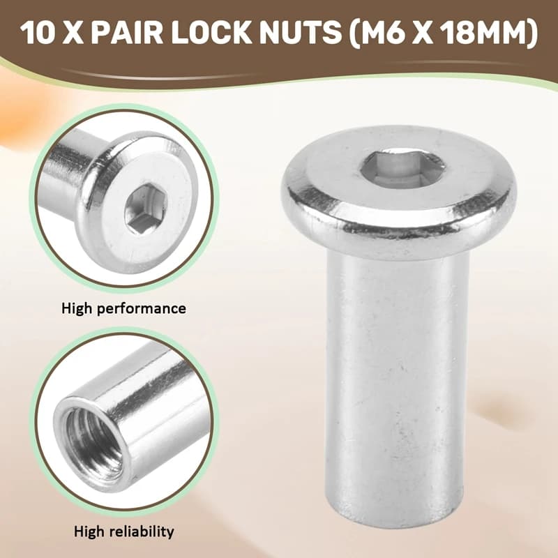 AB46-20 Set di 20 Pezzi di Bulloni a Vite per Fori da 5/16 Pollici (8mm), Maschio M6x20mm e Femmina M6x18mm, per Fibbie e Fissaggi in Pelle