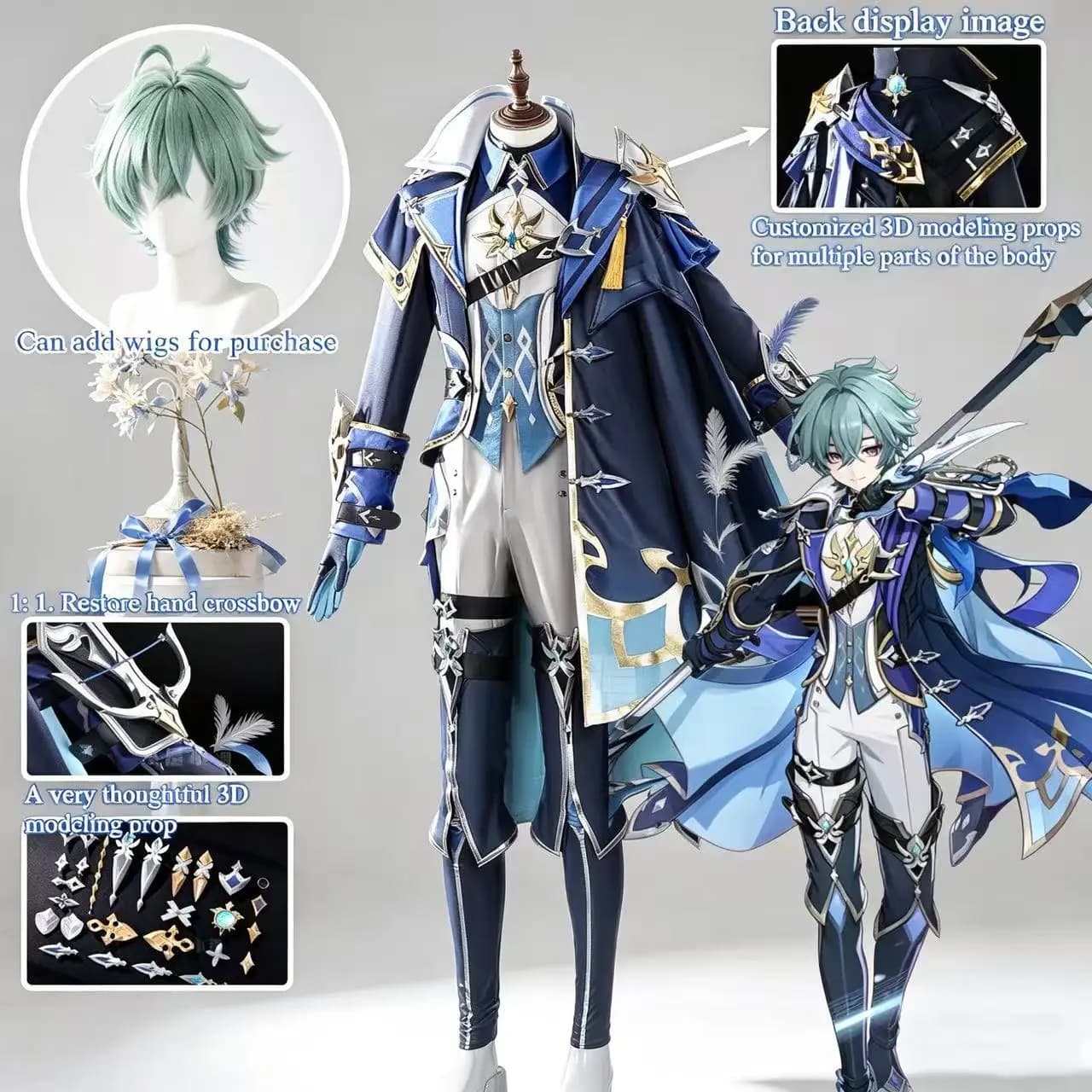 Costume Cosplay Lohen della Serie Genshin Impact: Cavalieri di Favonius, Set Completo con Accessori 3D, Coscake